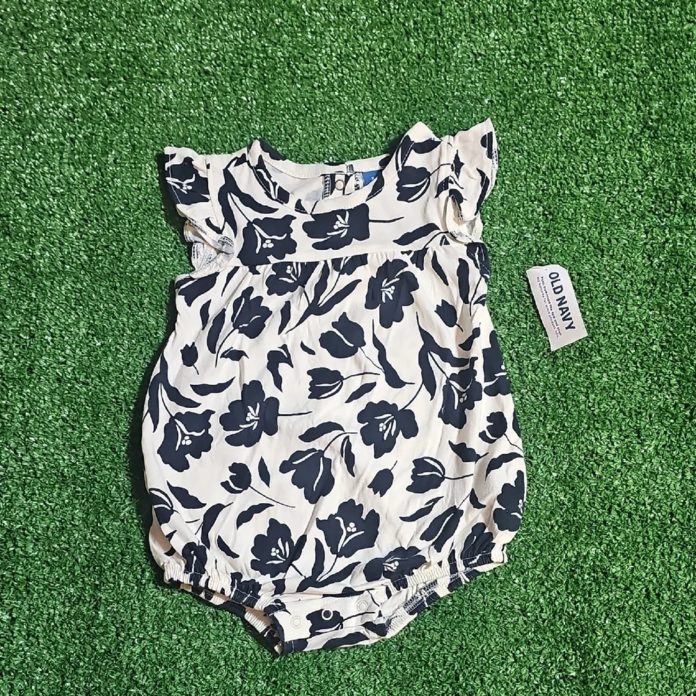 Old Navy Black and White Floral Baby Girl One Piece
